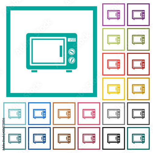 Microwave oven flat color icons with quadrant frames