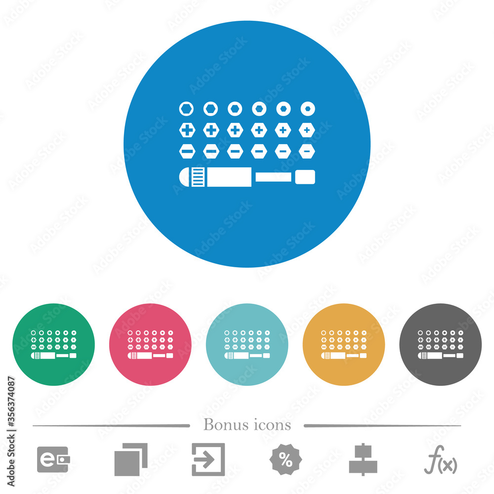 Set of screwdriver bits flat round icons Set of screwdriver bits flat round icons