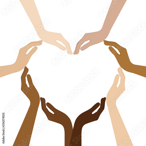 human hands with different skin colors form a heart vector illustration EPS10