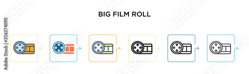 Big film roll vector icon in 6 different modern styles. Black, two colored big film roll icons designed in filled, outline, line and stroke style. Vector illustration can be used for web, mobile, ui