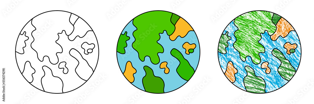 Cute Earth isolated. Set of vector Earth icons.