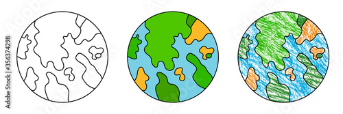 Cute Earth isolated. Set of vector Earth icons.