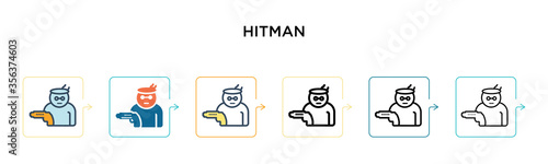 Hitman vector icon in 6 different modern styles. Black, two colored hitman icons designed in filled, outline, line and stroke style. Vector illustration can be used for web, mobile, ui