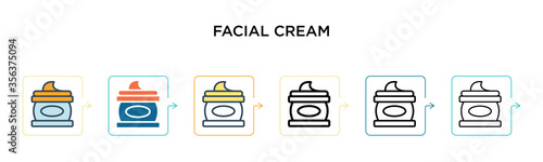 Facial cream vector icon in 6 different modern styles. Black, two colored facial cream icons designed in filled, outline, line and stroke style. Vector illustration can be used for web, mobile, ui