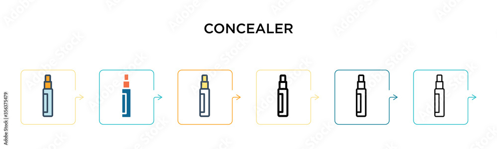 Concealer vector icon in 6 different modern styles. Black, two colored concealer icons designed in filled, outline, line and stroke style. Vector illustration can be used for web, mobile, ui Concealer vector icon in 6 different modern styles. Black, two colored concealer icons designed in filled, outline, line and stroke style. Vector illustration can be used for web, mobile, ui