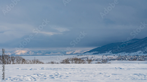 Landscape mountain village covered with snow © Сергей Щепанкевич