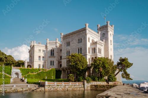 View of Miramare castle on the gulf of Trieste, Italy