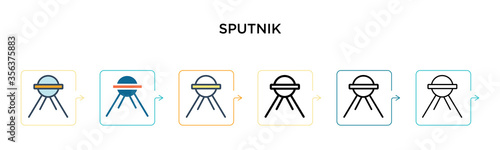 Sputnik vector icon in 6 different modern styles. Black, two colored sputnik icons designed in filled, outline, line and stroke style. Vector illustration can be used for web, mobile, ui