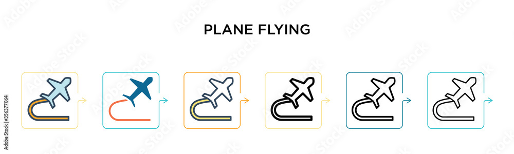Plane flying vector icon in 6 different modern styles. Black, two colored plane flying icons designed in filled, outline, line and stroke style. Vector illustration can be used for web, mobile, ui Plane flying vector icon in 6 different modern styles. Black, two colored plane flying icons designed in filled, outline, line and stroke style. Vector illustration can be used for web, mobile, ui