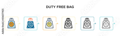 Duty free bag vector icon in 6 different modern styles. Black, two colored duty free bag icons designed in filled, outline, line and stroke style. Vector illustration can be used for web, mobile, ui