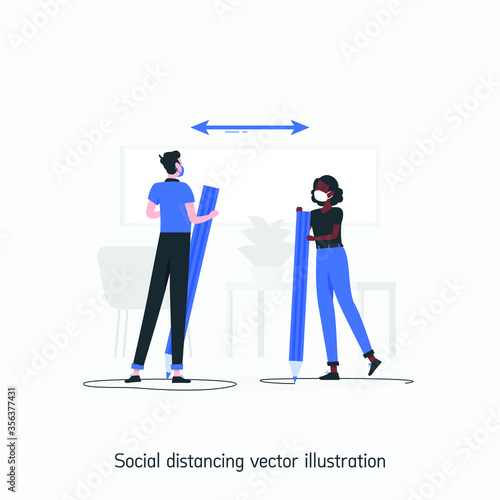 Social distancing vector illustration. Ui/Ux. Premium quality.
