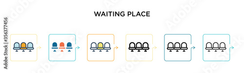 Waiting place vector icon in 6 different modern styles. Black, two colored waiting place icons designed in filled, outline, line and stroke style. Vector illustration can be used for web, mobile, ui