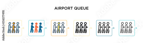 Airport queue vector icon in 6 different modern styles. Black  two colored airport queue icons designed in filled  outline  line and stroke style. Vector illustration can be used for web  mobile  ui