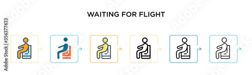 Waiting for flight vector icon in 6 different modern styles. Black, two colored waiting for flight icons designed in filled, outline, line and stroke style. Vector illustration can be used for web,