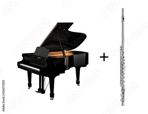 Grand Piano and Flute Duo Music Instrument Isolated on White background