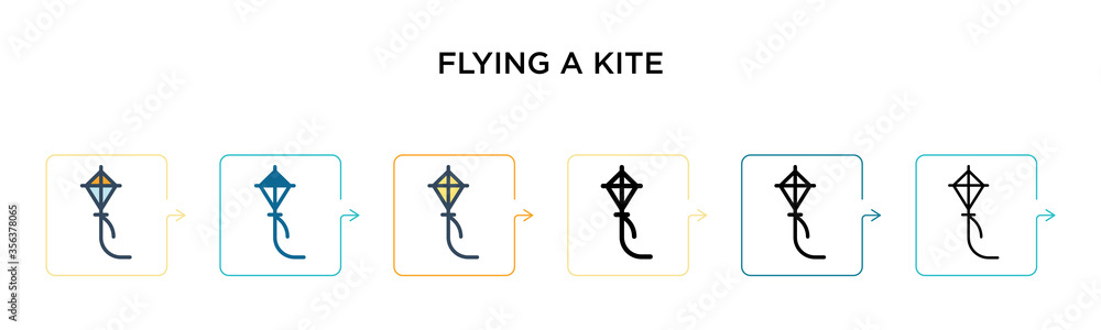 Flying a kite vector icon in 6 different modern styles. Black, two ...
