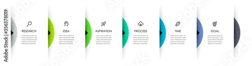 Vector Infographic label design with 6 options or steps. Infographics for business concept. Can be used for presentations banner, workflow layout, process diagram, flow chart, info graph