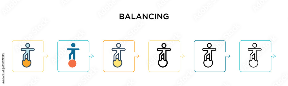Balancing vector icon in 6 different modern styles. Black, two colored balancing icons designed in filled, outline, line and stroke style. Vector illustration can be used for web, mobile, ui Balancing vector icon in 6 different modern styles. Black, two colored balancing icons designed in filled, outline, line and stroke style. Vector illustration can be used for web, mobile, ui