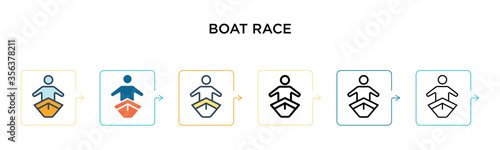 Boat race vector icon in 6 different modern styles. Black, two colored boat race icons designed in filled, outline, line and stroke style. Vector illustration can be used for web, mobile, ui