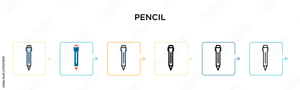 Pencil vector icon in 6 different modern styles. Black, two colored pencil icons designed in filled, outline, line and stroke style. Vector illustration can be used for web, mobile, ui Pencil vector icon in 6 different modern styles. Black, two colored pencil icons designed in filled, outline, line and stroke style. Vector illustration can be used for web, mobile, ui