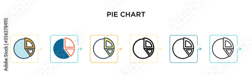 Pie chart vector icon in 6 different modern styles. Black, two colored pie chart icons designed in filled, outline, line and stroke style. Vector illustration can be used for web, mobile, ui