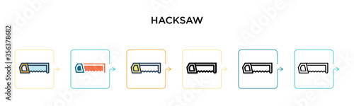 Hacksaw vector icon in 6 different modern styles. Black, two colored hacksaw icons designed in filled, outline, line and stroke style. Vector illustration can be used for web, mobile, ui