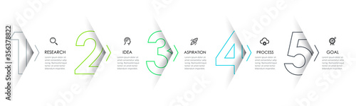 Business Infographic template. Thin line design with numbers 5 options or steps.