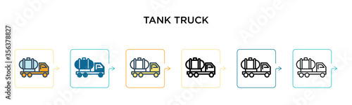 Tank truck vector icon in 6 different modern styles. Black, two colored tank truck icons designed in filled, outline, line and stroke style. Vector illustration can be used for web, mobile, ui