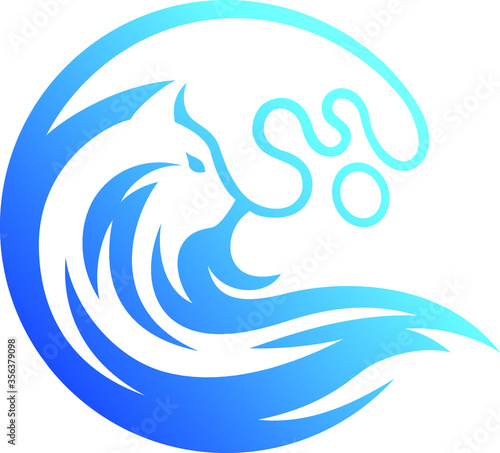 A Wave of Sea with Negative Space as A Cat Simple Vector Design