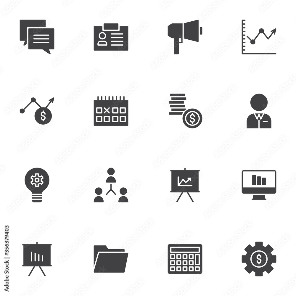 Business and finance vector icons set, modern solid symbol collection ...