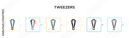Tweezers vector icon in 6 different modern styles. Black, two colored tweezers icons designed in filled, outline, line and stroke style. Vector illustration can be used for web, mobile, ui
