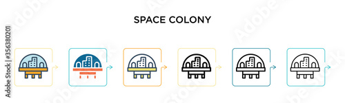 Space colony vector icon in 6 different modern styles. Black, two colored space colony icons designed in filled, outline, line and stroke style. Vector illustration can be used for web, mobile, ui