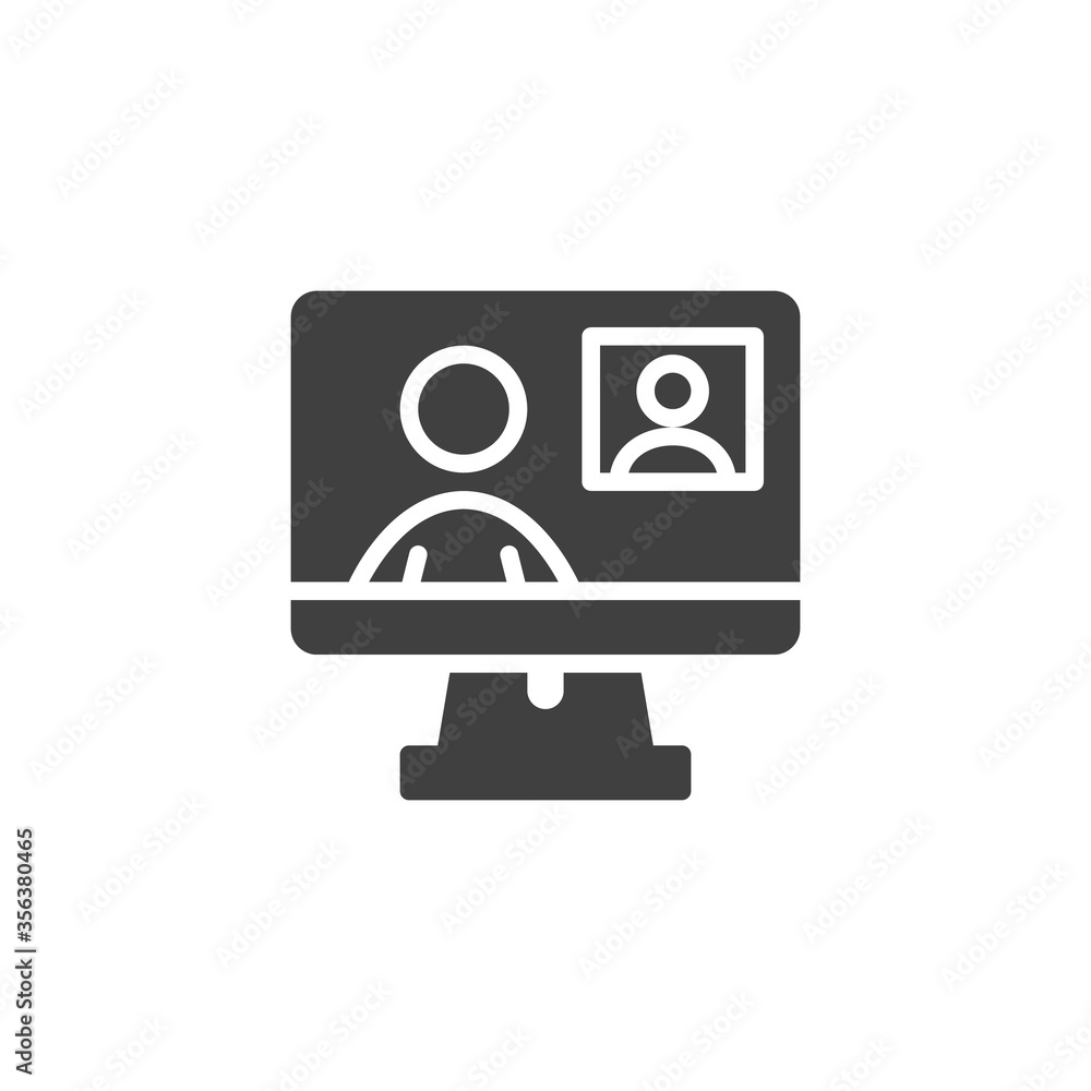 Online conference meeting vector icon. Video Chat filled flat sign for mobile concept and web design. Webinar glyph icon. Symbol, logo illustration. Vector graphics Online conference meeting vector icon. Video Chat filled flat sign for mobile concept and web design. Webinar glyph icon. Symbol, logo illustration. Vector graphics