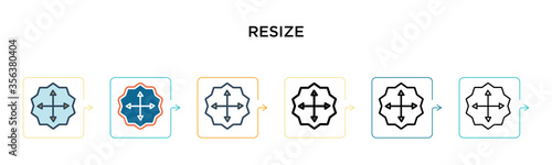 Resize vector icon in 6 different modern styles. Black, two colored resize icons designed in filled, outline, line and stroke style. Vector illustration can be used for web, mobile, ui