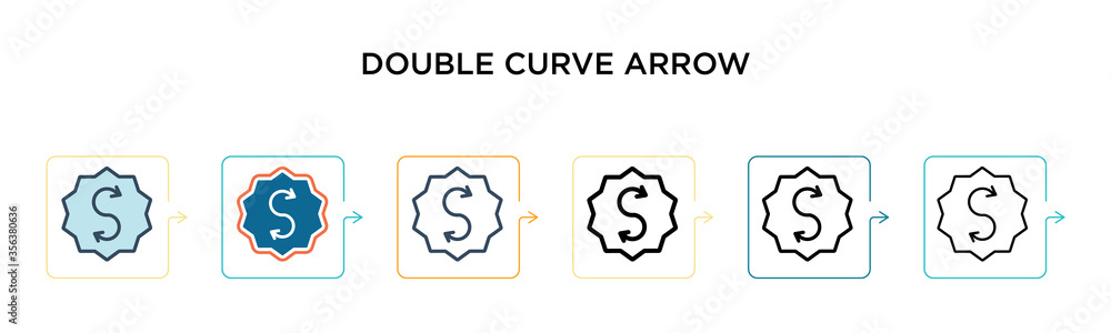 Double curve arrow vector icon in 6 different modern styles. Black, two ...