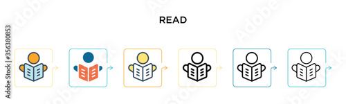 Read vector icon in 6 different modern styles. Black, two colored read icons designed in filled, outline, line and stroke style. Vector illustration can be used for web, mobile, ui