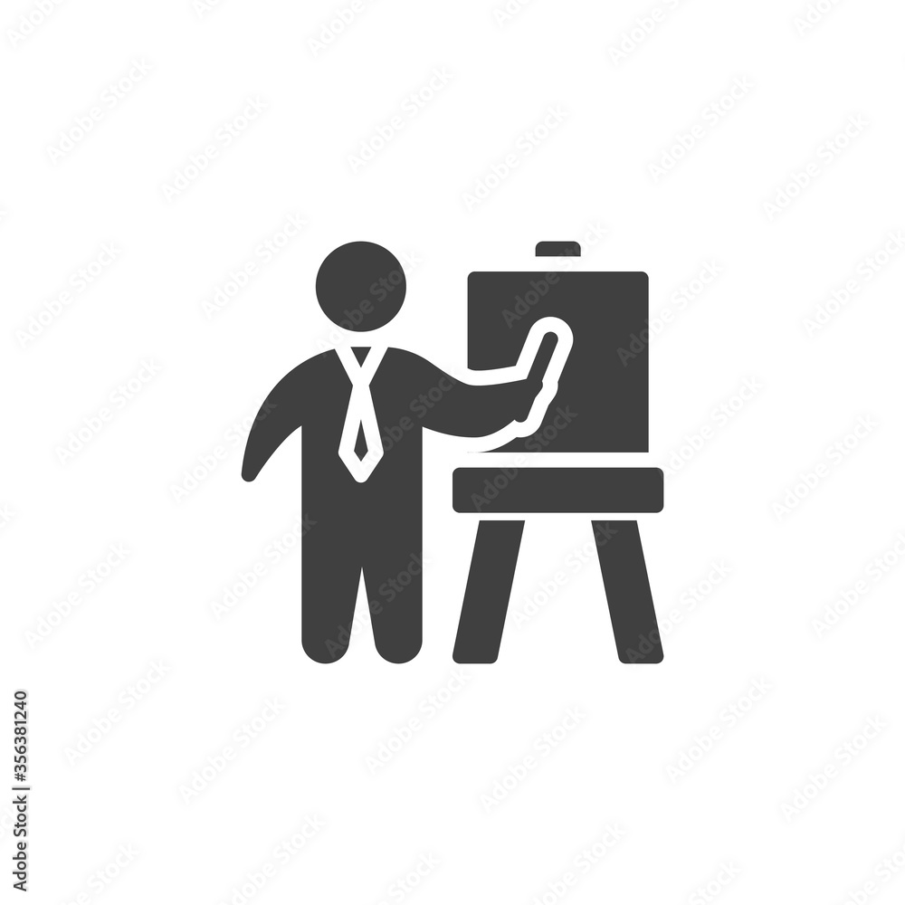 Business presentation vector icon. filled flat sign for mobile concept and web design. Business man presentation with whiteboard glyph icon. Symbol, logo illustration. Vector graphics Business presentation vector icon. filled flat sign for mobile concept and web design. Business man presentation with whiteboard glyph icon. Symbol, logo illustration. Vector graphics