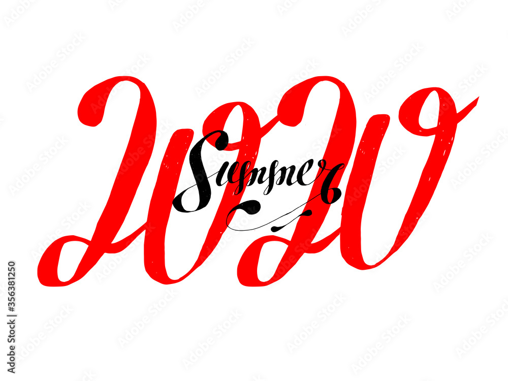 Handwritten Brush lettering composition of 2020 Summer good day. Lettering and calligraphy for poster, background, postcard, banner, window. Print on cup, bag, shirt, package, balloon Handwritten Brush lettering composition of 2020 Summer good day. Lettering and calligraphy for poster, background, postcard, banner, window. Print on cup, bag, shirt, package, balloon
