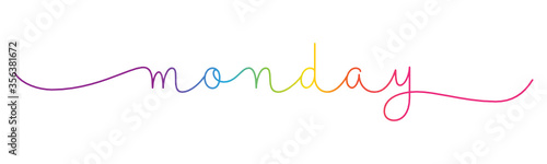 MONDAY rainbow gradient vector monoline calligraphy banner with swashes