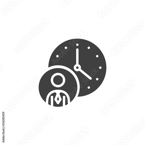 Work Time vector icon. filled flat sign for mobile concept and web design. Businessman and clock glyph icon. Symbol, logo illustration. Vector graphics