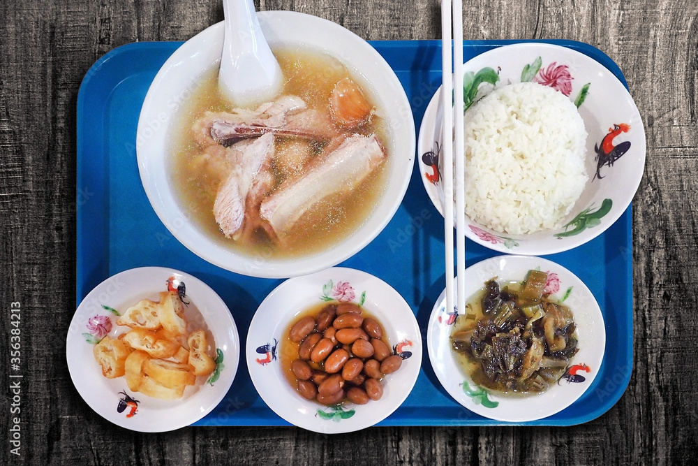 local traditional food called Bak Kut Teh in Singapore served on tray as a set local traditional food called Bak Kut Teh in Singapore served on tray as a set