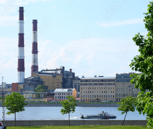 View from Oktyabrskaya embankment to Sinopskaya embankment, Saint Petersburg, Russia June 2020 photo