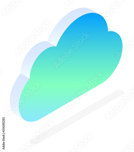 Database vector, icon of cloud with shade isolated on white background. Download of files placed on storage, datacenter with information and data of servers system. Illustration in isometric 3d style