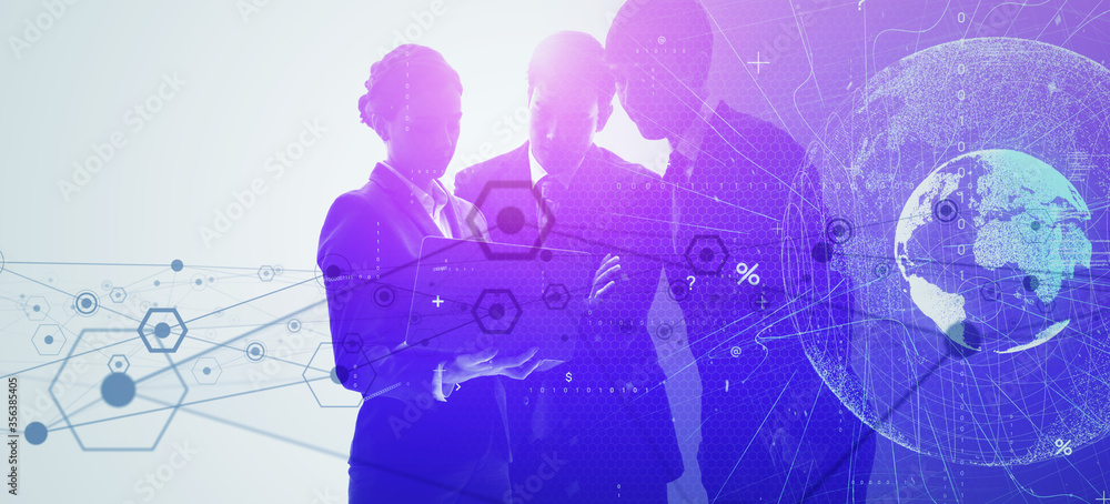 Naklejka premium Global communication network concept. Worldwide business. Human resources.