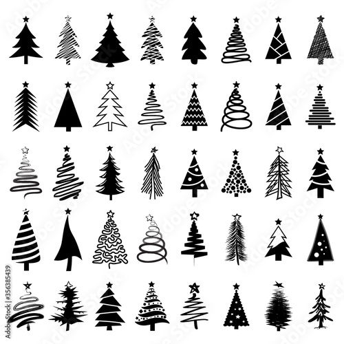 Christmas tree icon, logo or symbol set for new year card and design