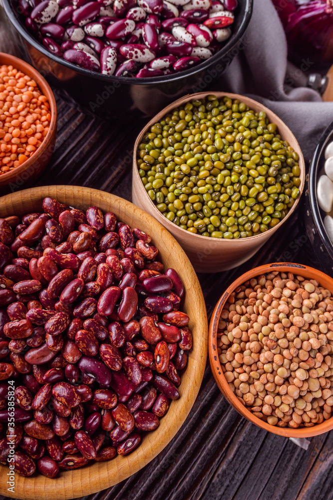 Fresh organic natural beans on wooden rustic background Fresh organic natural beans on wooden rustic background
