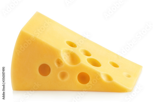 Close-up of gourmet cheese piece, isolated on white background