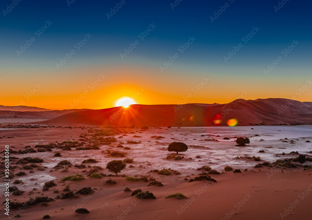 Spectacular morning sunrise at Sossusvlei in the Namib Desert