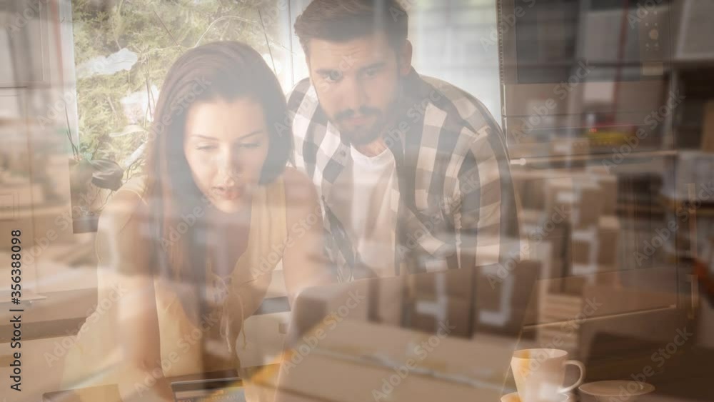 Caucasian couple in social distancing buying online at home Caucasian couple in social distancing buying online at home