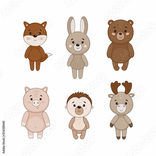Wallpaper Mural Vector set with cute animals on white background. Fox, rabbit, bear, pig, hedgehog, moose Torontodigital.ca